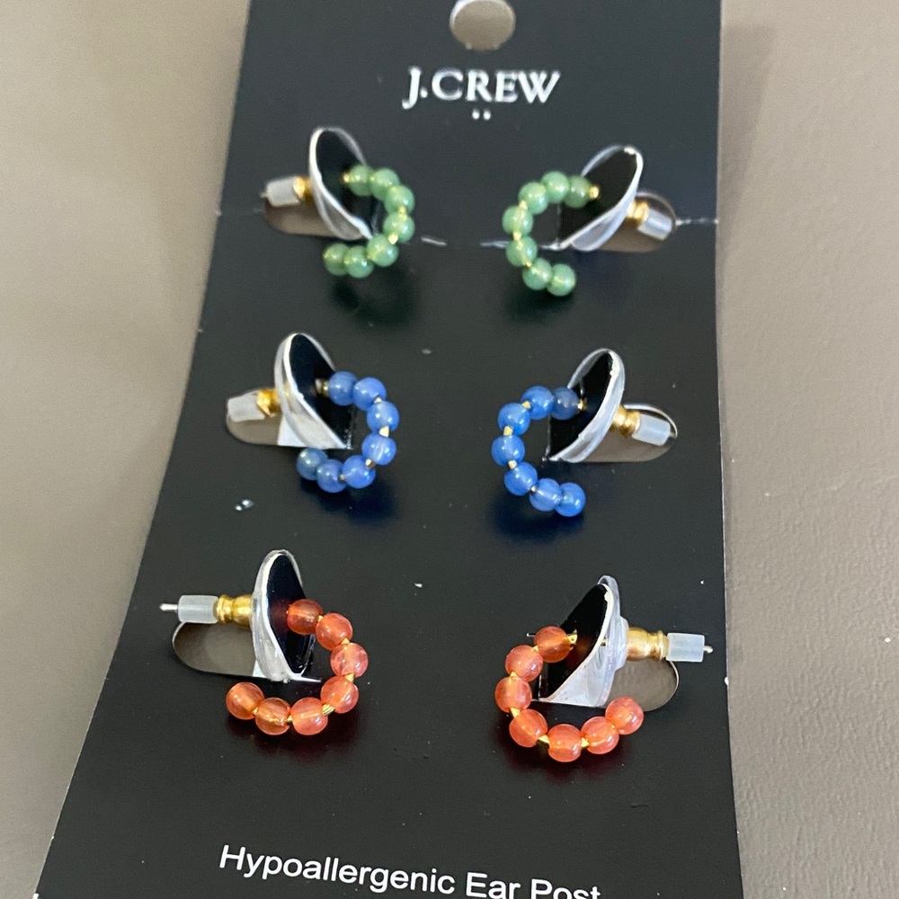 J. Crew Green, Blue, and Orange Beaded Earrings Trio